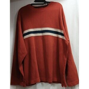 Vintage Y2K Gap Men's Large Pullover Crew Neck Cotton Sweater Knit Orange Stripe